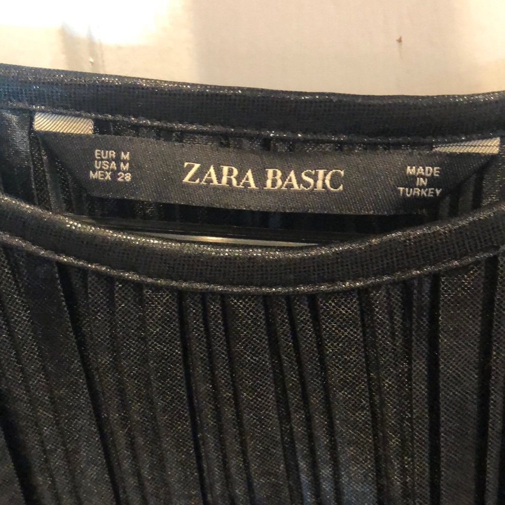 NWT ZARA PLEATED LEATHER BLACK LONG SLEEVE TOP - Picture 7 of 13